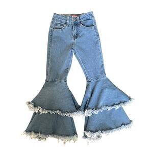 Gogo Star Girls Jeans Size 6 Double Ruffle Flare Denim Bell Bottom Light Wash